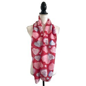 Conversation Hearts Print Valentine’s Day Fashion Scarf Red Multicolor OSFM